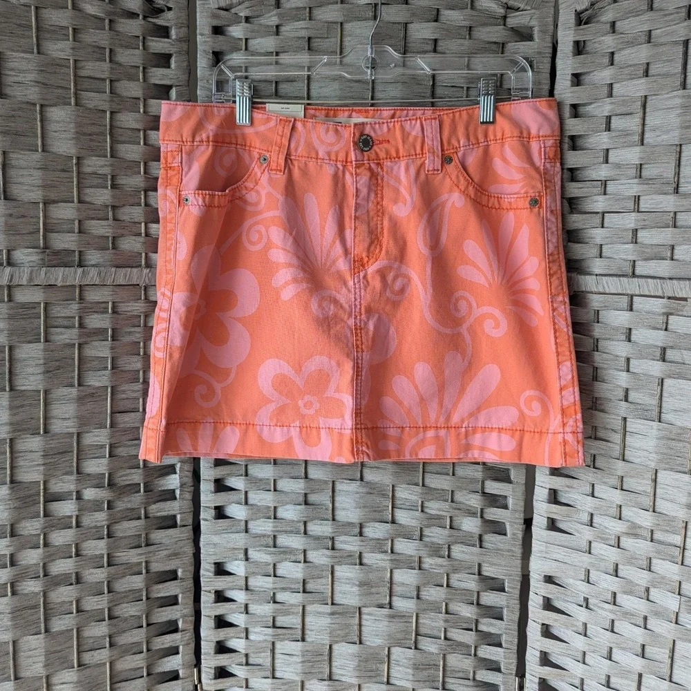 Vtg Y2K Deadstock Gap Mini Skirt Orange Pink Floral Paisley Print Denim Sz 10